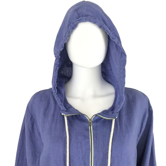 FLAX Lithuanian Linen Hoodie Jacket Wmn M Periwinkle Full Zip Lagenlook BOHO NWT - Picture 11 of 16